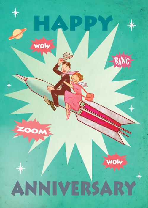 ZAP07 - Happy Anniversary Rocket Couple Greeting Card - Click Image to Close